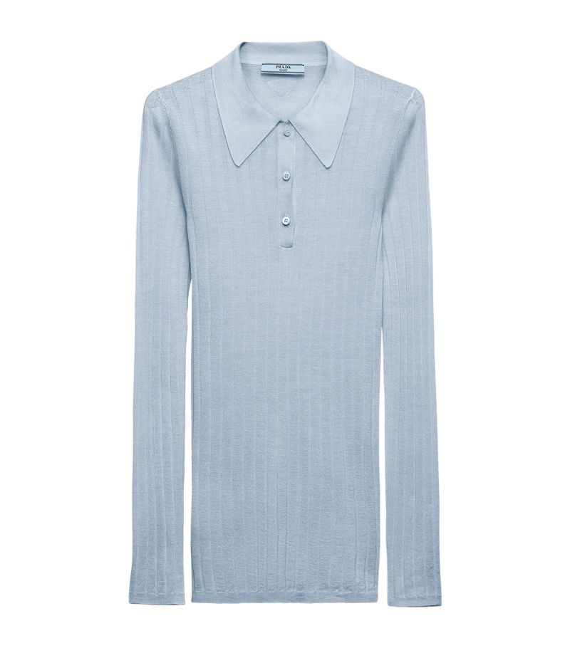 Prada Prada Cashmere-Blend Ribbed Polo Shirt