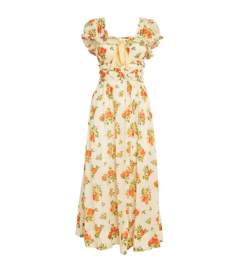 Dôen Dôen Orangerie Floral Print Clarinet Midi Dress