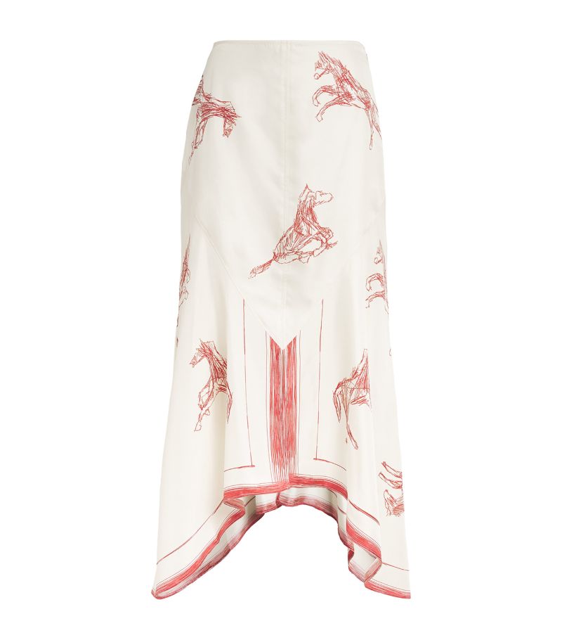 Róhe Róhe Silk Horse Print Midi Skirt