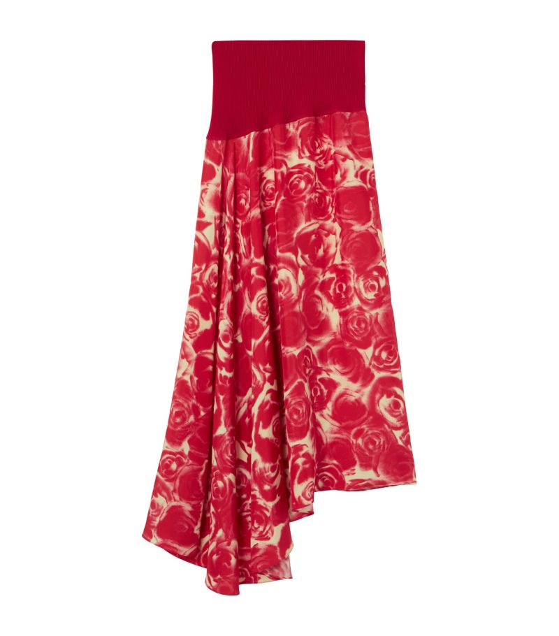 Burberry Burberry Silk Rose Print Midi Skirt