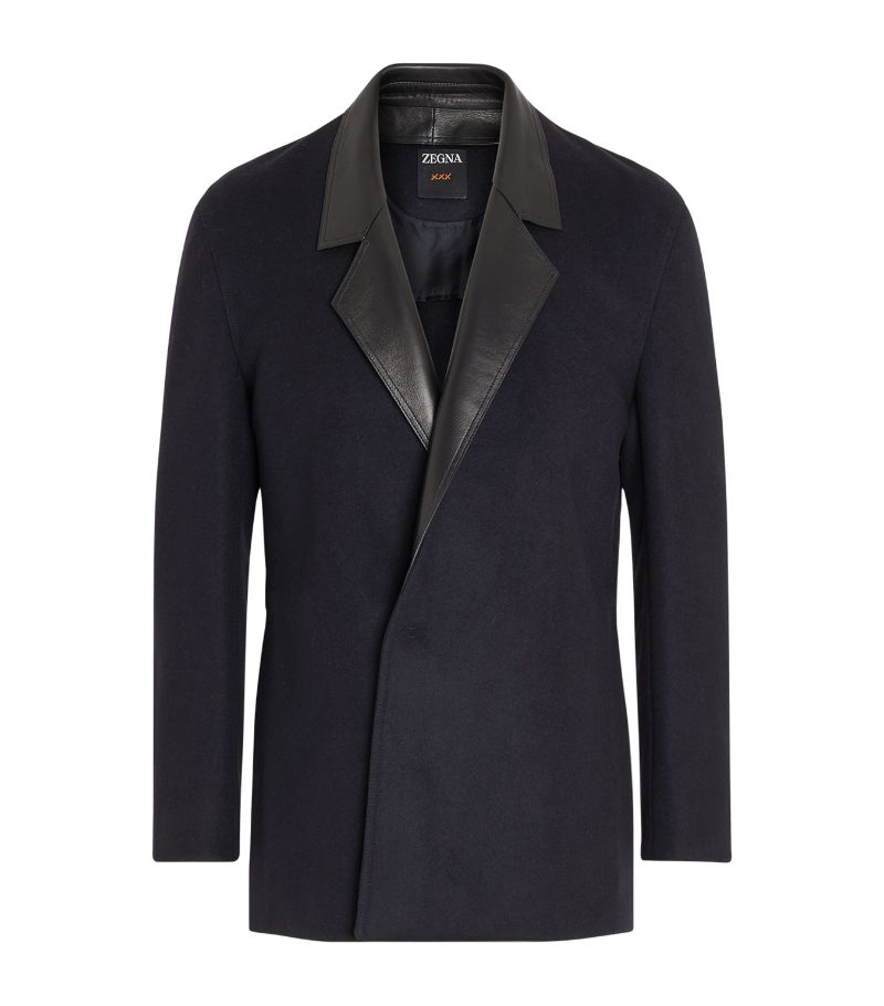 zegna Zegna Wool-Cashmere Leather-Trim Blazer