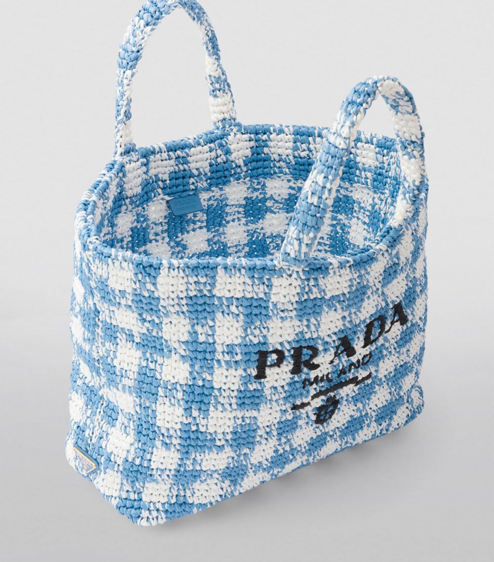 Prada Prada Large Check Crochet Tote Bag