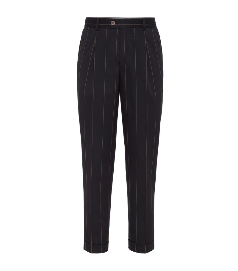 Brunello Cucinelli Brunello Cucinelli Wool-Cotton Chalk-Stripe Trousers