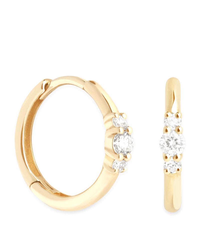  Astrid & Miyu Yellow Gold And Diamond Triple Stone Hoops