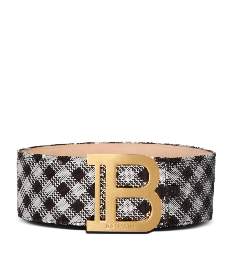 Balmain Balmain Embellished Gingham B-Buckle Belt