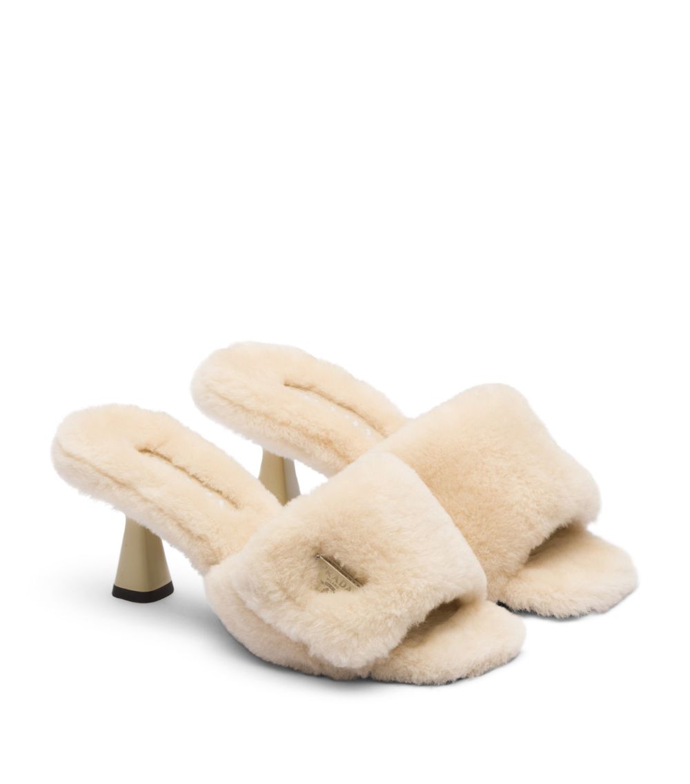 Prada Prada Shearling Triangle Mules 65