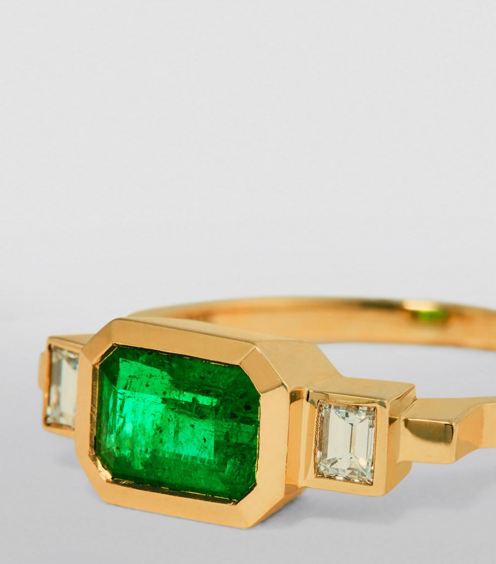 Azlee Azlee Yellow Gold, Diamond And Emerald Ring (Size 7)