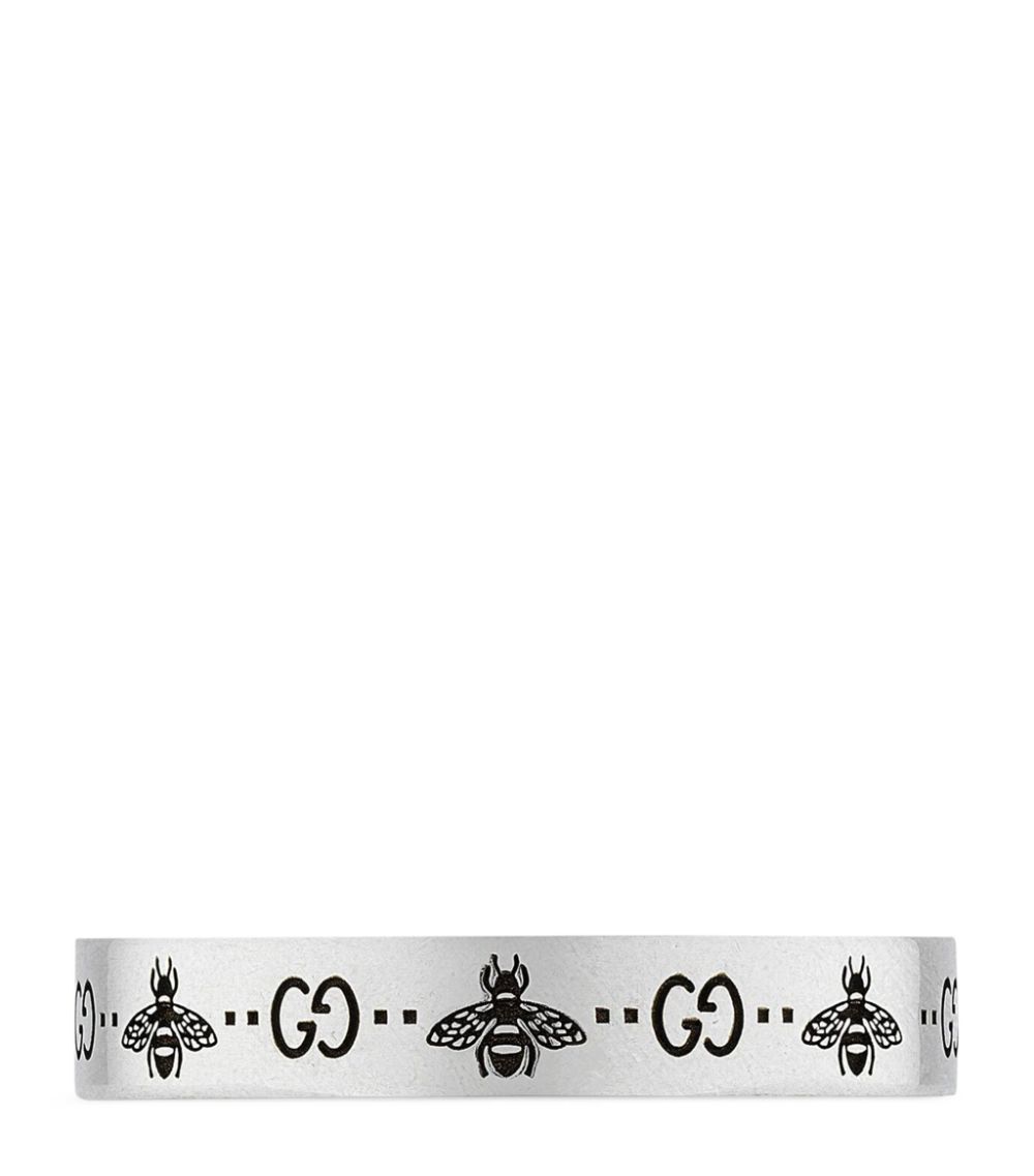 Gucci Gucci Sterling Silver Engraved Logo Bee Ring