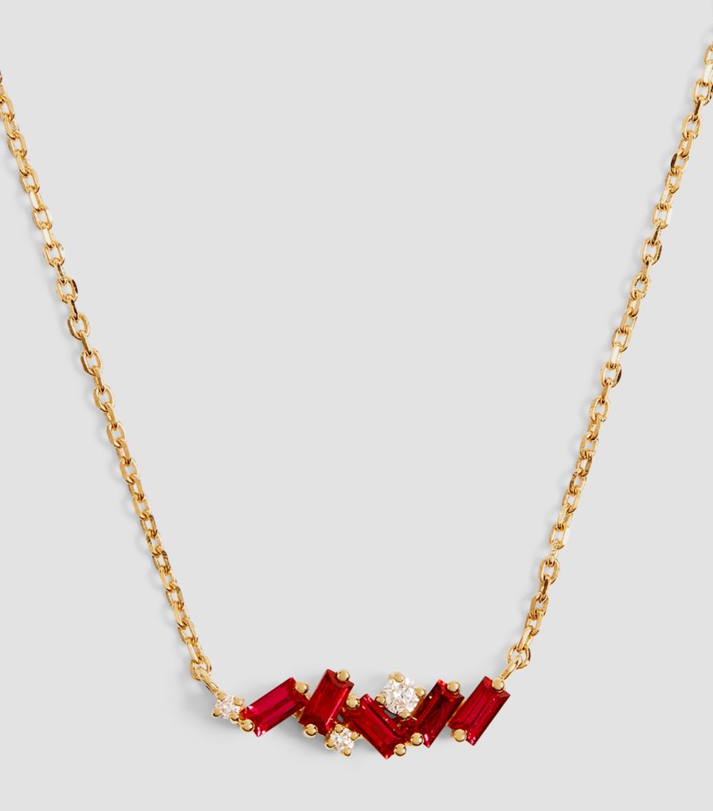 Suzanne Kalan Suzanne Kalan Mini Yellow Gold, Diamond And Ruby Fireworks Cluster Necklace