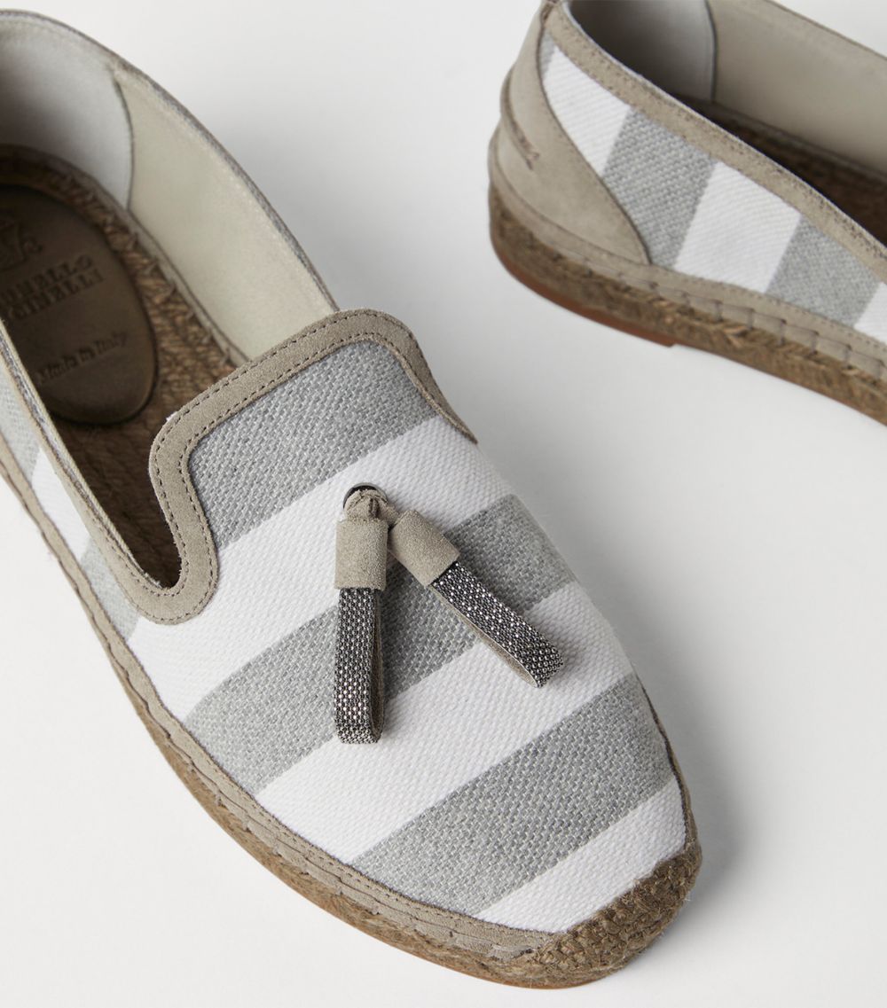 Brunello Cucinelli Brunello Cucinelli Canvas-Suede Striped Monili Espadrilles