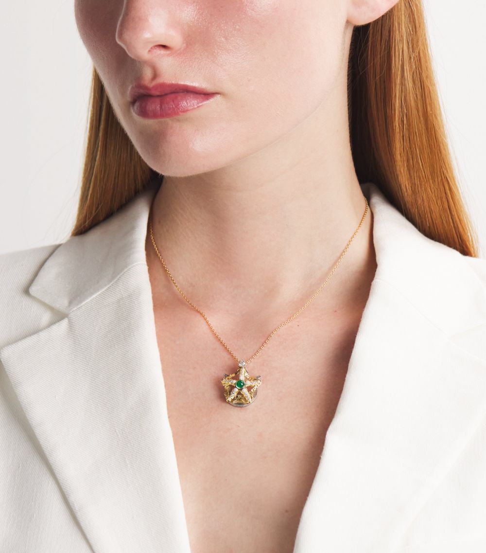  Katarina Tarazi Yellow Gold, Diamond And Emerald Mythos Starfish Necklace