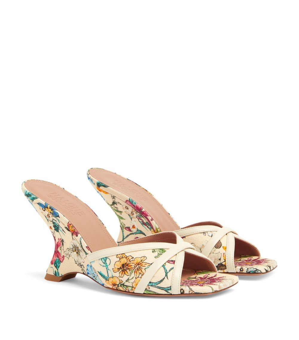 Malone Souliers by Roy Luwalt Malone Souliers Floral Canvas Perla Wedge Mules 85