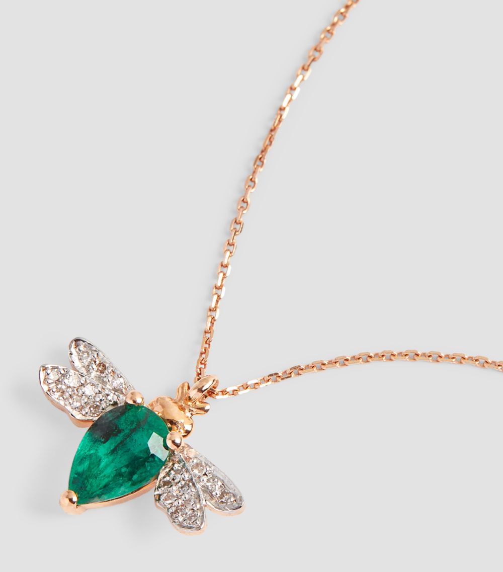 Bee Goddess Bee Goddess Rose Gold, Diamond And Emerald Honey Bee Necklace