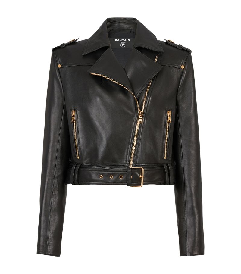 Balmain Balmain Leather Cropped Biker Jacket