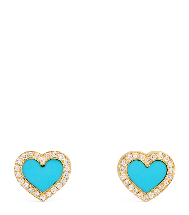 Jennifer Meyer Jennifer Meyer Yellow Gold, Diamond And Turquoise Heart Earrings