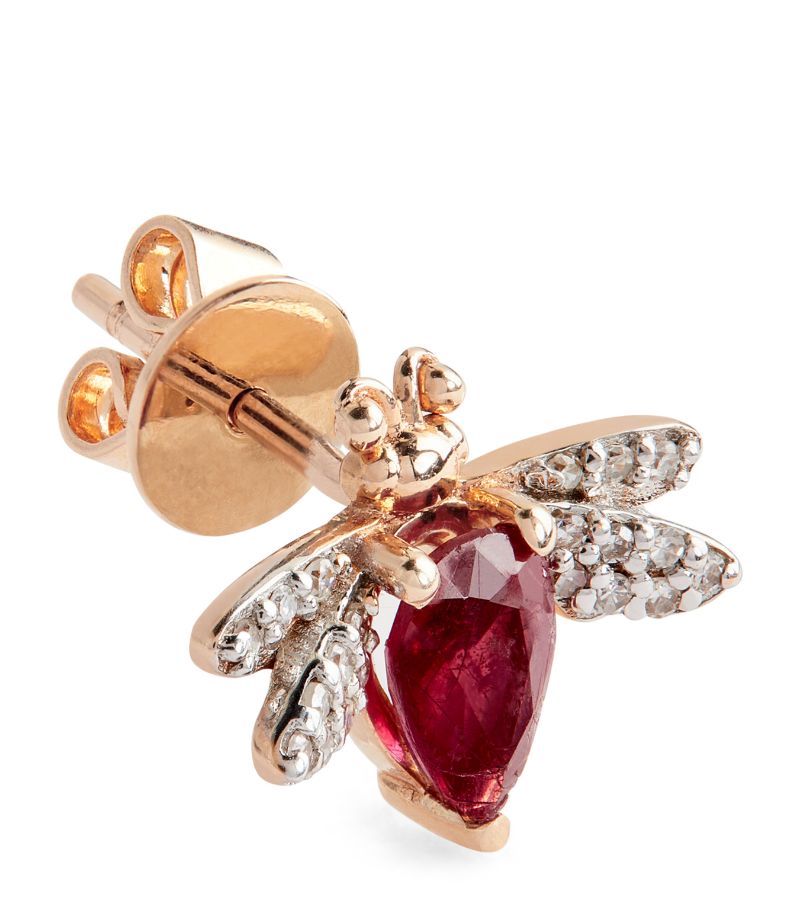 Bee Goddess Bee Goddess Rose Gold, Diamond And Ruby Queen Bee Earring