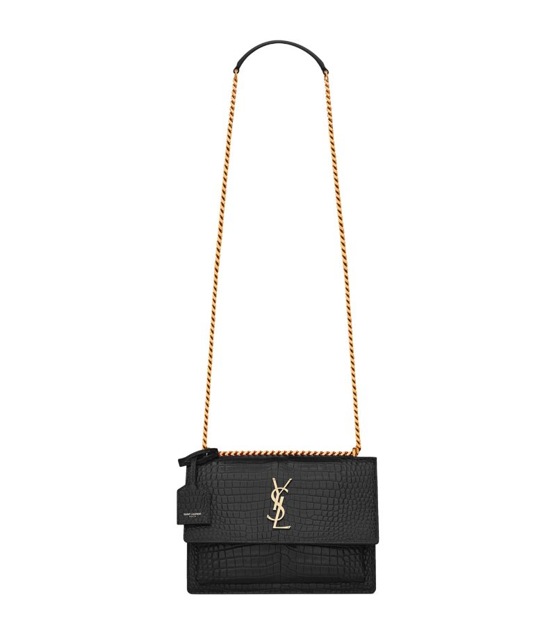 Saint Laurent Saint Laurent Medium Sunset Croc-Embossed Shoulder Bag