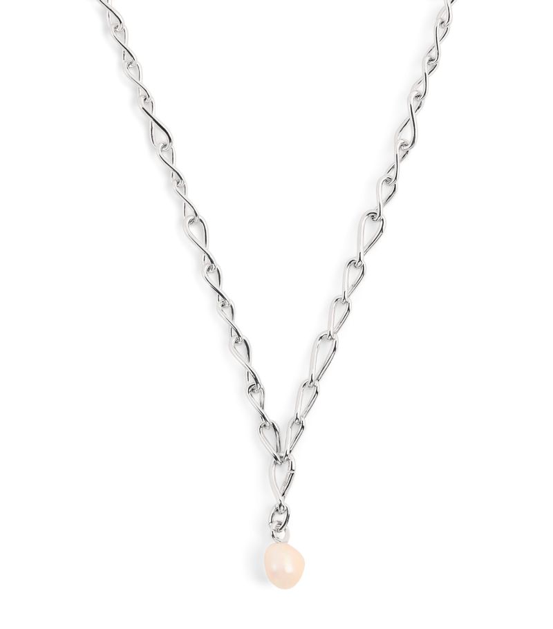  Astrid & Miyu Sterling Silver Lariat Pearl Charm Necklace