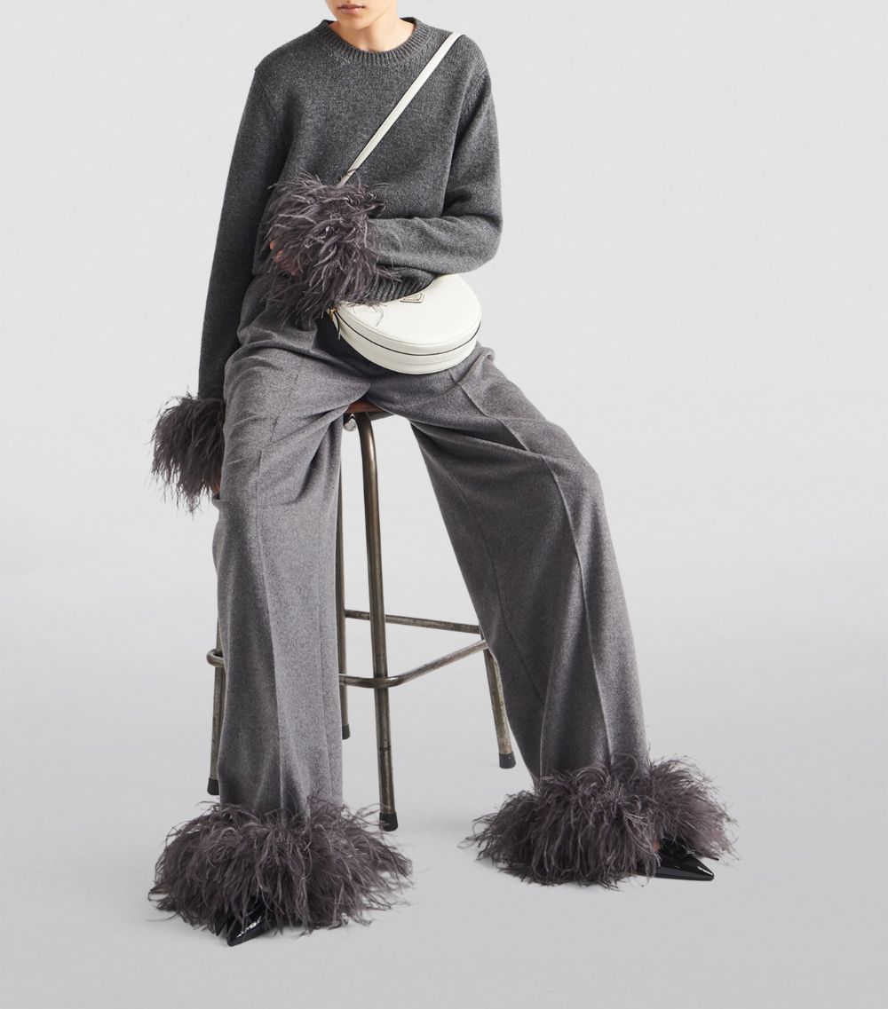 Prada Prada Cashmere Feather-Trim Tailored Trousers