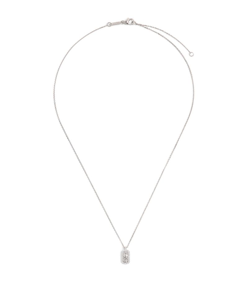 Suzanne Kalan Suzanne Kalan Mini White Gold And Diamond Dog Tag Necklace