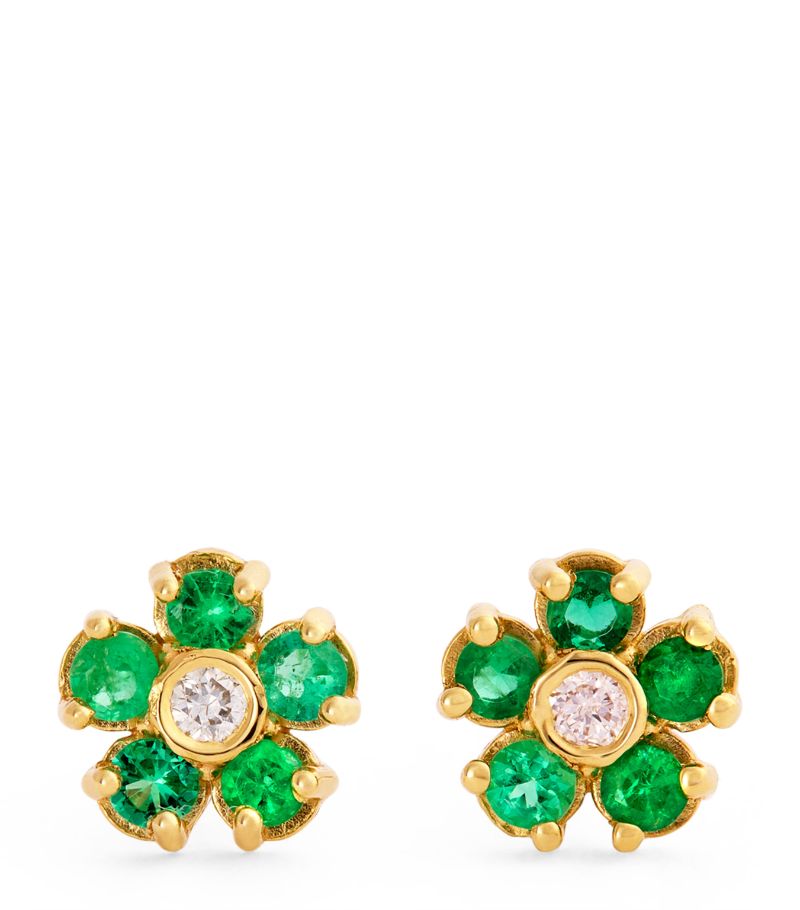 Jennifer Meyer Jennifer Meyer Mini Yellow Gold, Diamond And Emerald Edith Flower Earrings