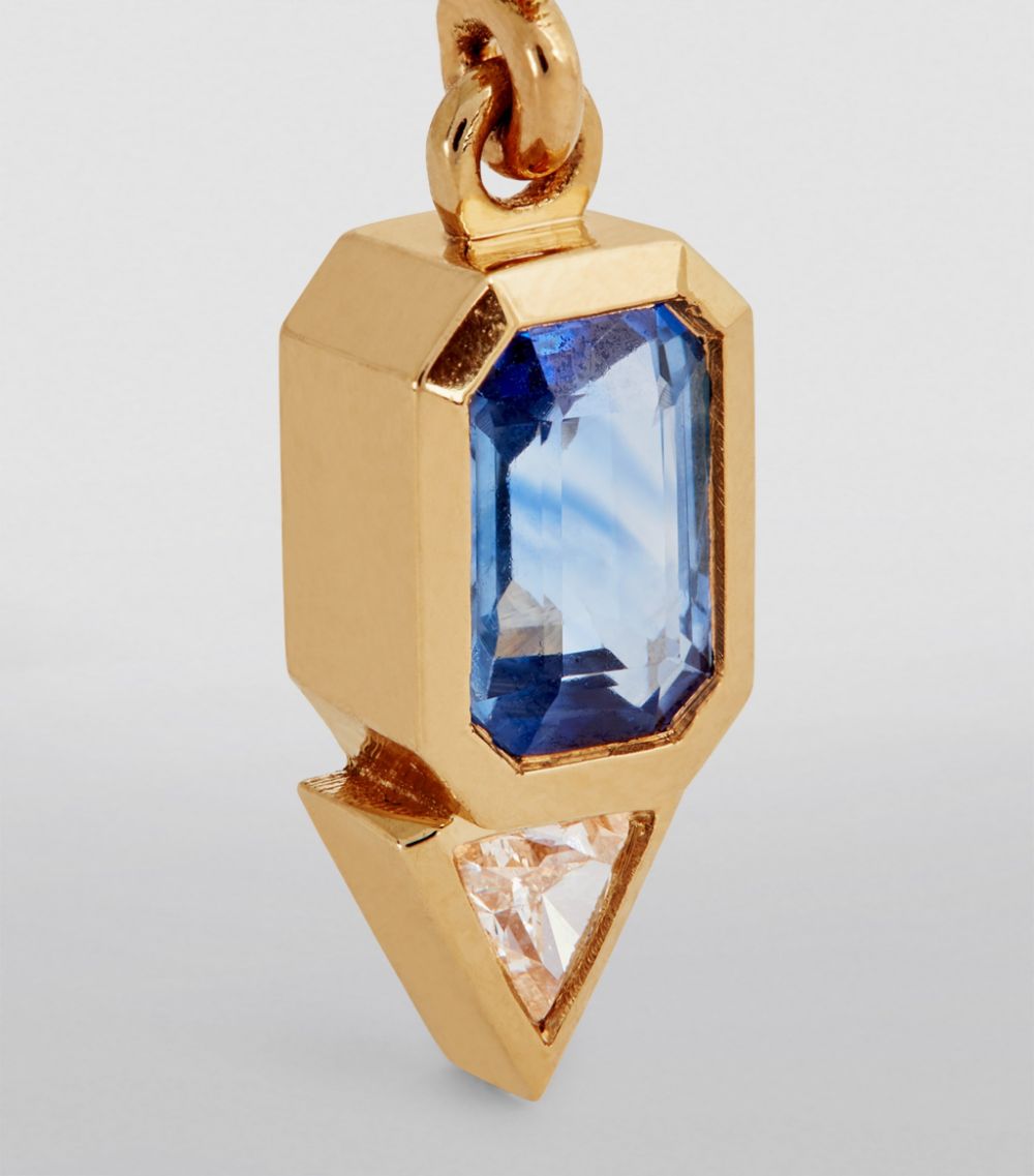 Azlee Azlee Yellow Gold, Sapphire and Diamond Trillion Charm