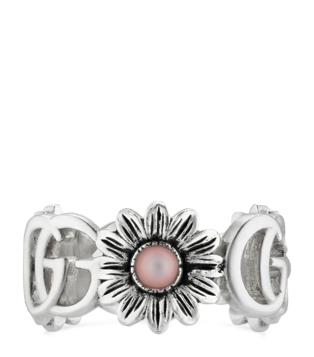 Gucci Gucci Sterling Silver, Mother-Of-Pearl And Topaz Double G Flower Ring