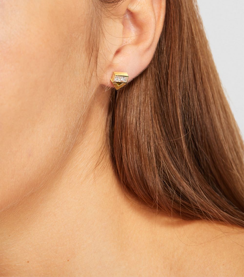 Azlee Azlee Yellow Gold And Diamond Deco Earrings