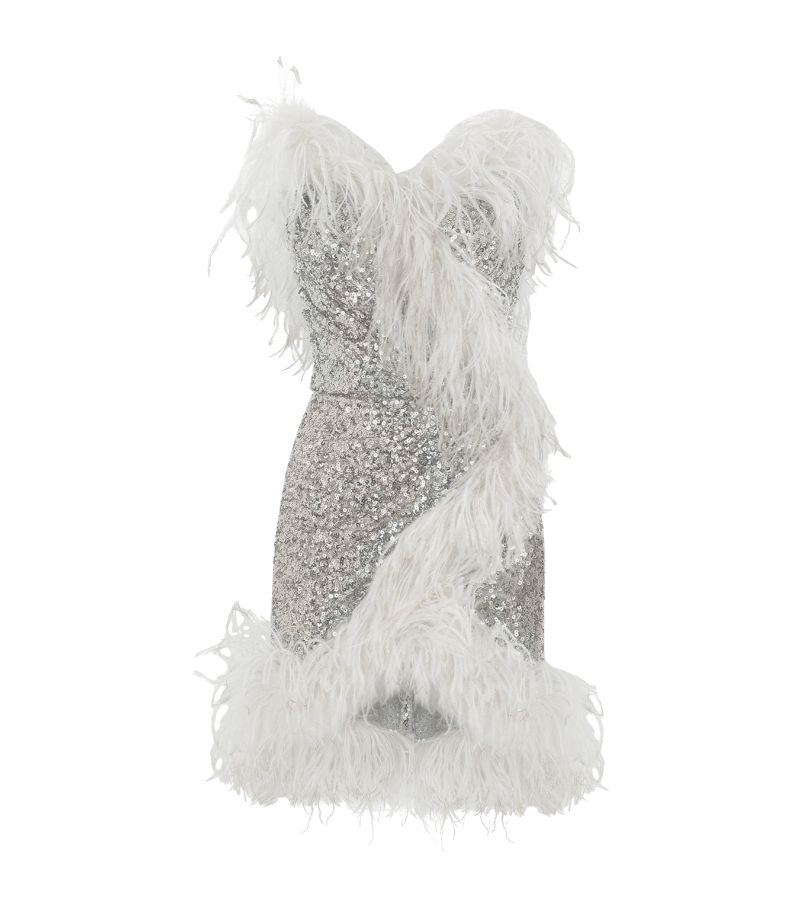 Dolce & Gabbana Dolce & Gabbana Sequin-Embellished Feather-Trim Mini Dress