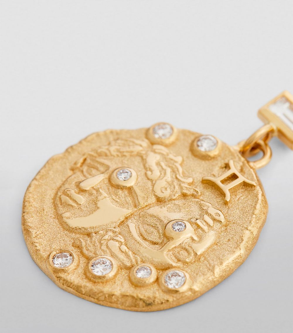 Azlee Azlee Small Yellow Gold And Diamond Gemini Coin Charm