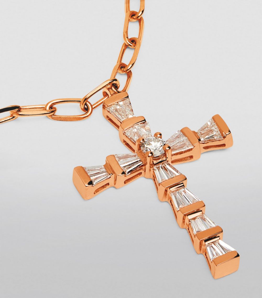 Shay SHAY Mini Rose Gold and Diamond Symbols Cross Necklace