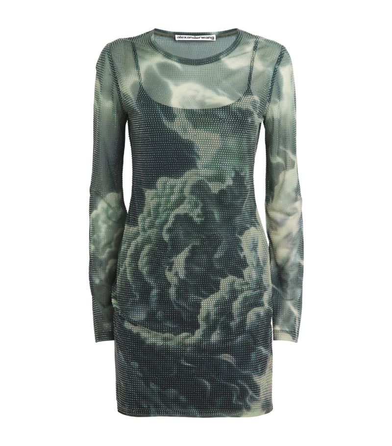 Alexander Wang Alexander Wang Rhinestone Cloud Print Sheer Mini Dress