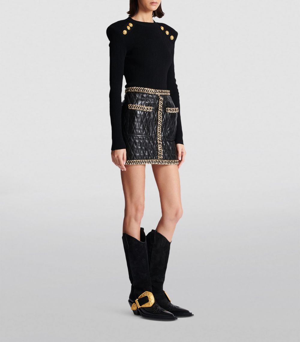 Balmain Balmain Leather Embellished Mini Skirt