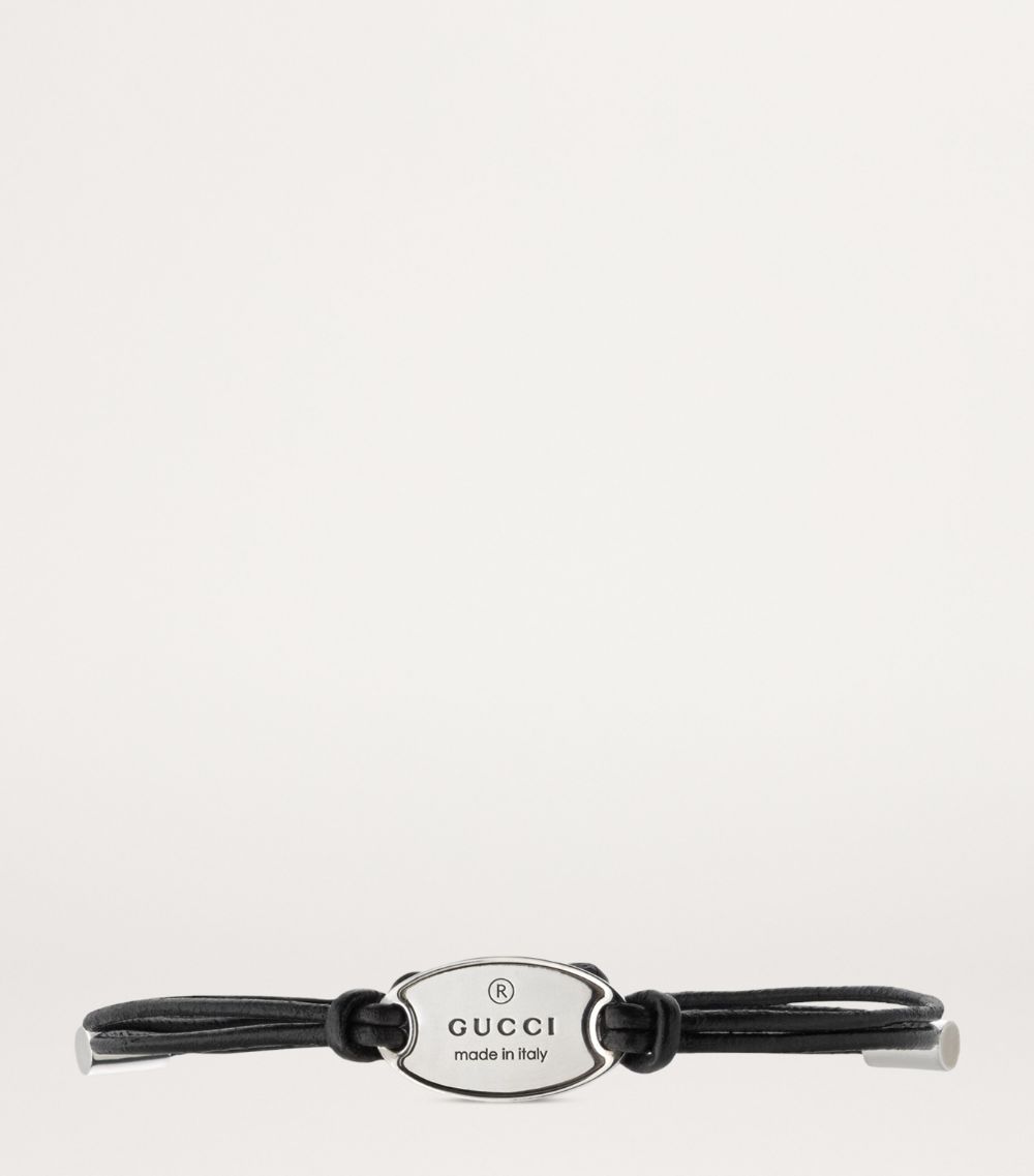 Gucci Gucci Sterling Silver And Leather Trademark Tag Bracelet