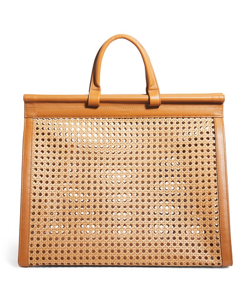  Blinq Midi Calfskin-Rattan Porto Top-Handle Bag