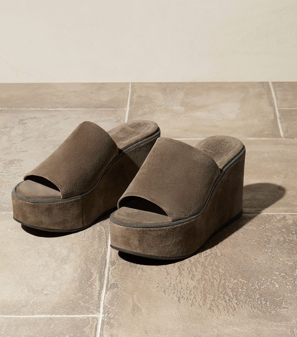 Brunello Cucinelli Brunello Cucinelli Suede Platform Wedge Sandals