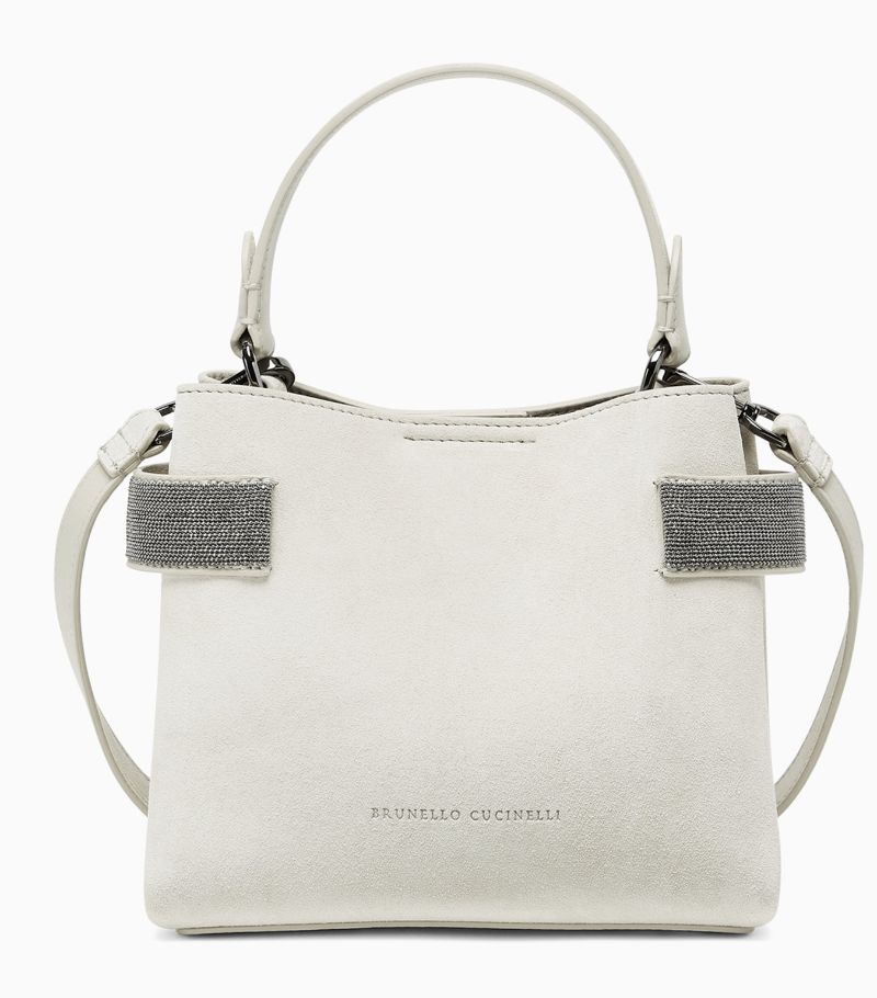 Brunello Cucinelli Brunello Cucinelli Suede Monili-Trim Top-Handle Bag