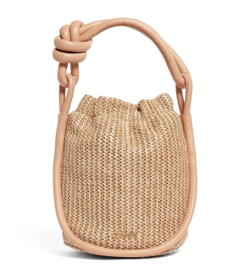 Ganni GANNI Small Raffia Knot Bucket Bag