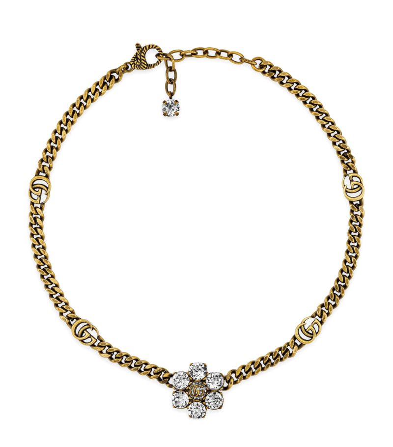 Gucci Gucci Crystal-Embellished Double G Necklace