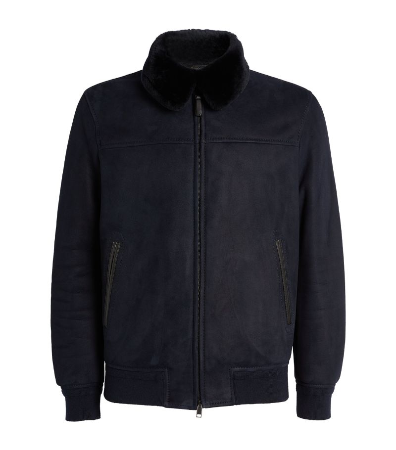 Brioni Brioni Lamb Suede Shearling-Lined Bomber Jacket