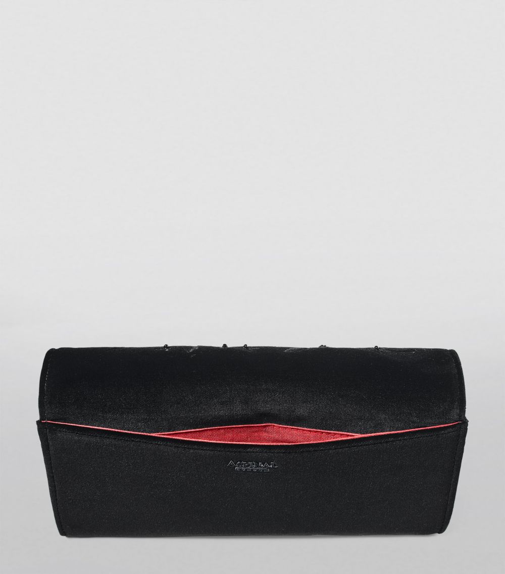  Aspinal Of London Velvet Embroidered Mayfair Clutch Bag