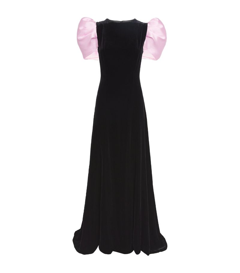  Celia Kritharioti Velvet Puff-Sleeve Gown