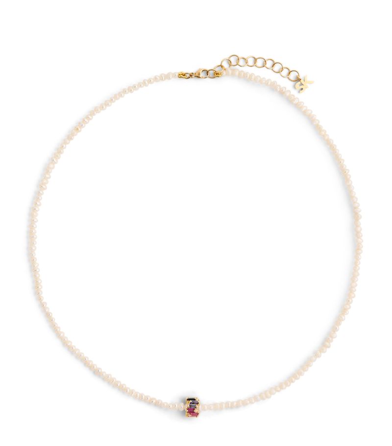 Suzanne Kalan Suzanne Kalan Yellow Gold, Pearl And Rainbow Sapphire Infinite Beaded Necklace