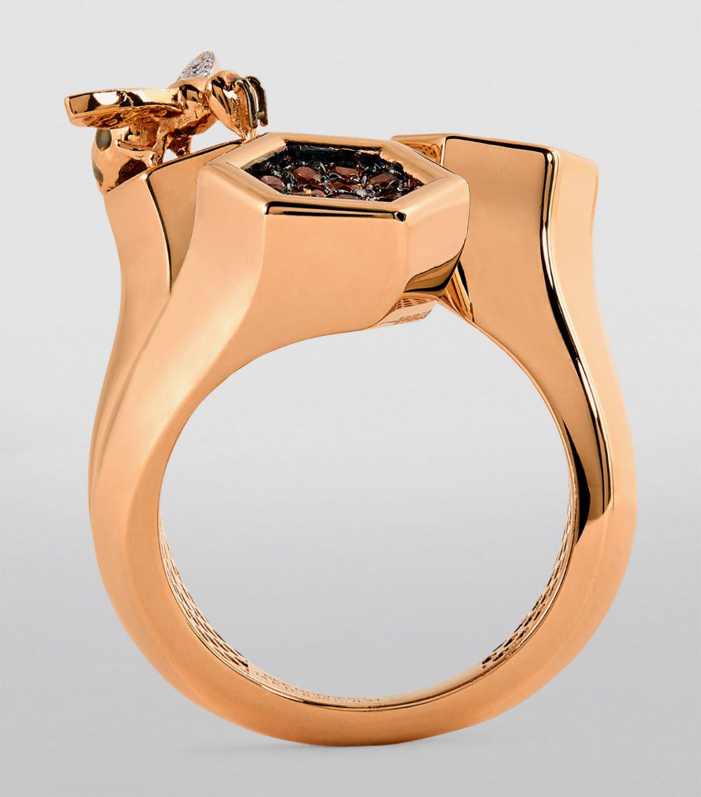 Bee Goddess Bee Goddess Rose Gold, Diamond And Orange Sapphire Honeycomb Ring (Size 54)