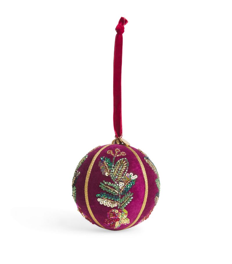 Harrods Harrods Purple Velvet Embroidered Bauble