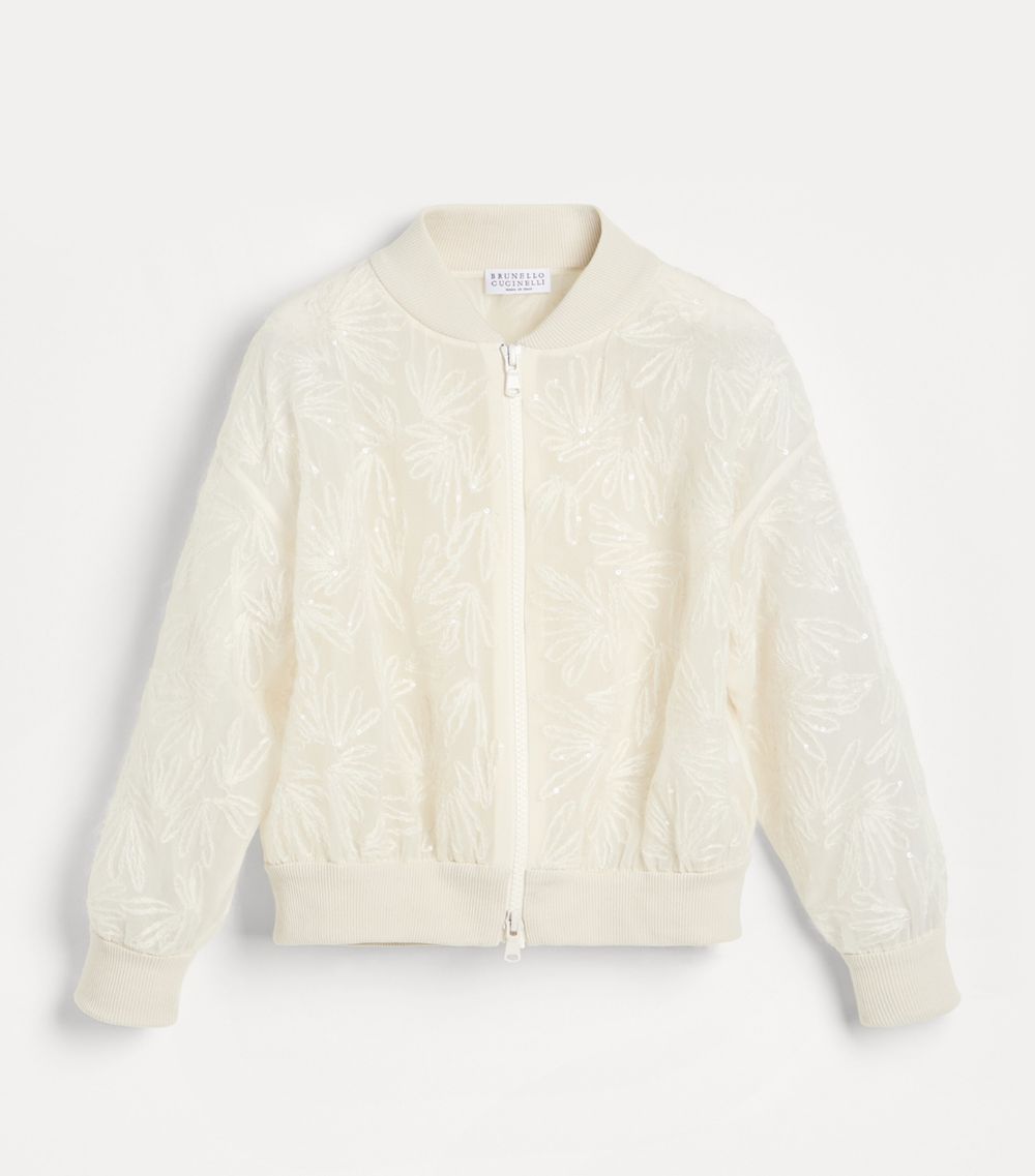 Brunello Cucinelli Kids Brunello Cucinelli Kids Silk Embellished Bomber Jacket