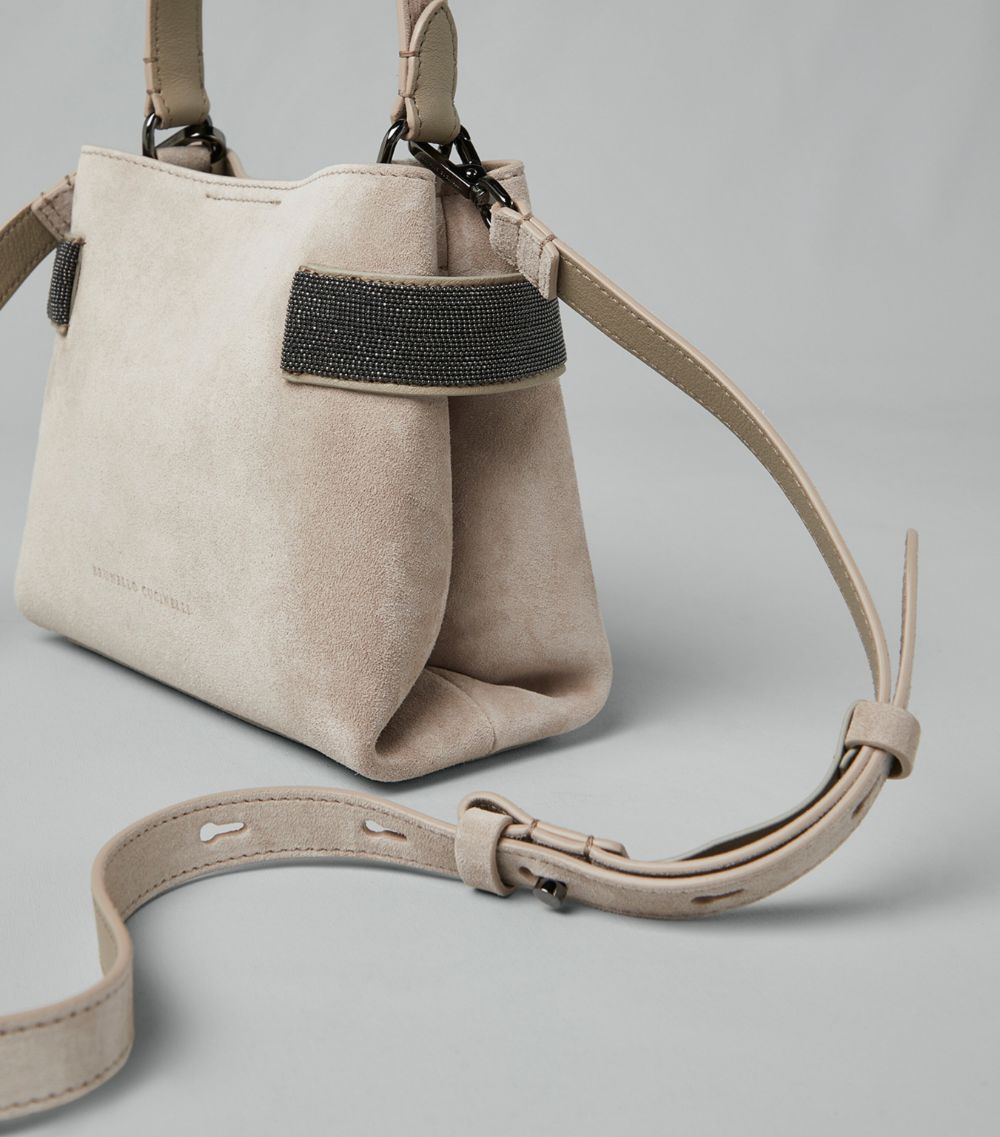 Brunello Cucinelli Brunello Cucinelli Suede Monili-Trim Top-Handle Bag