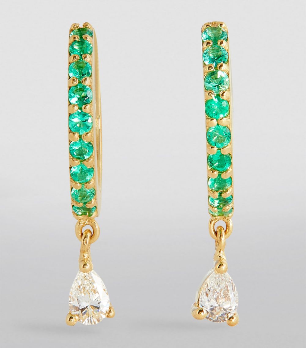 Jennifer Meyer Jennifer Meyer Yellow Gold, Diamond And Emerald Huggie Earrings