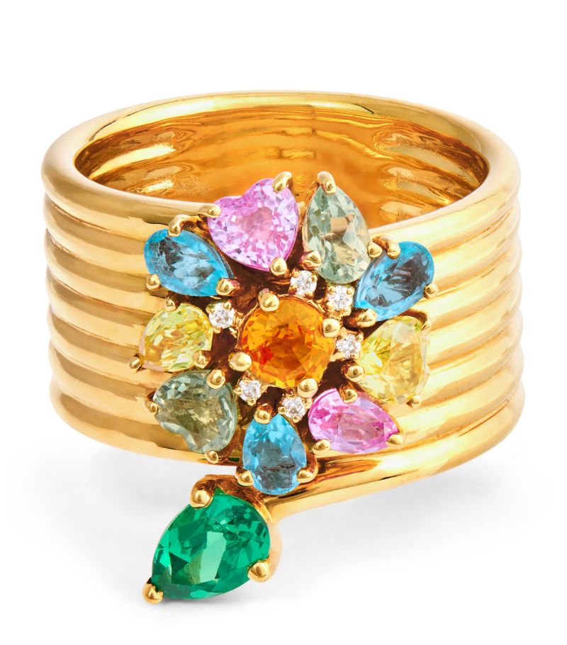 Nadine Aysoy Nadine Aysoy Yellow Gold, Diamond And Mixed Gemstone Catena Flower Ring