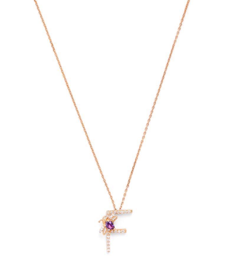 Bee Goddess Bee Goddess Rose Gold, Diamond And Amethyst Letter ‘F' Necklace